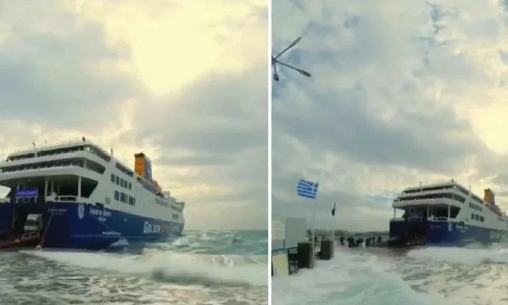 Εντυπωσιακό timelapse βίντεο: Γιγάντια κύματα «καταπίνουν» το λιμάνι της Τήνου την ώρα που πλοίο αποβιβάζει κόσμο